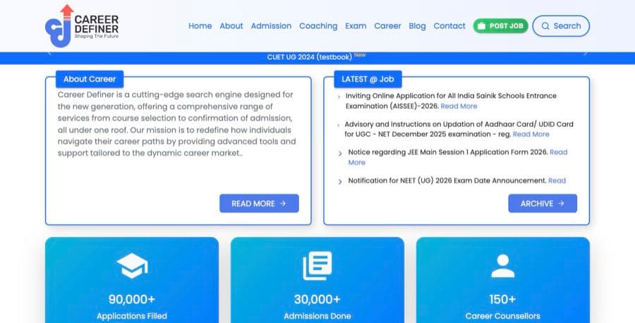 Screenshot of the Career Definer website
