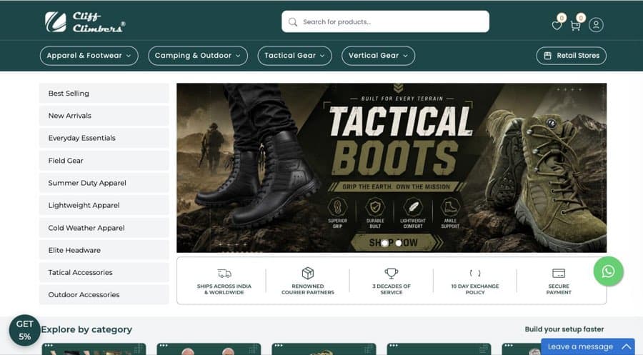 Screenshot of the Cliff Climbers website