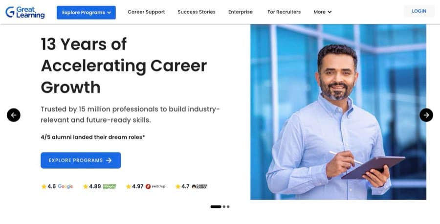 Screenshot of the Great Learning website